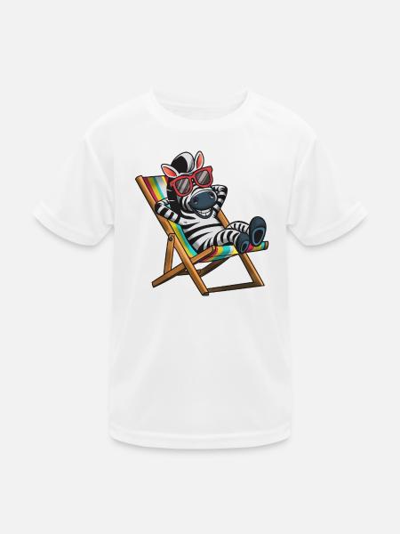 Zebra relaxed im Liegestuhl mit bunten Streifen - Kinder Funktions-T-Shirt - Weiß - Vorne