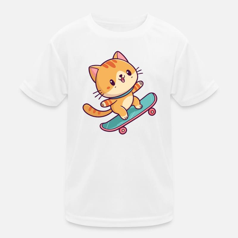 Colorful Skateboard Kitten Kids Functional T-Shirt