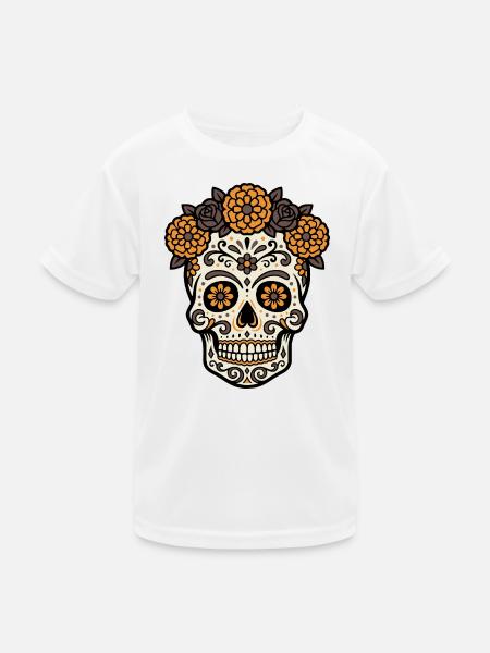 Vibrantes DiaMuertos-Motiv - Kinder Funktions-T-Shirt - Weiß - Vorne
