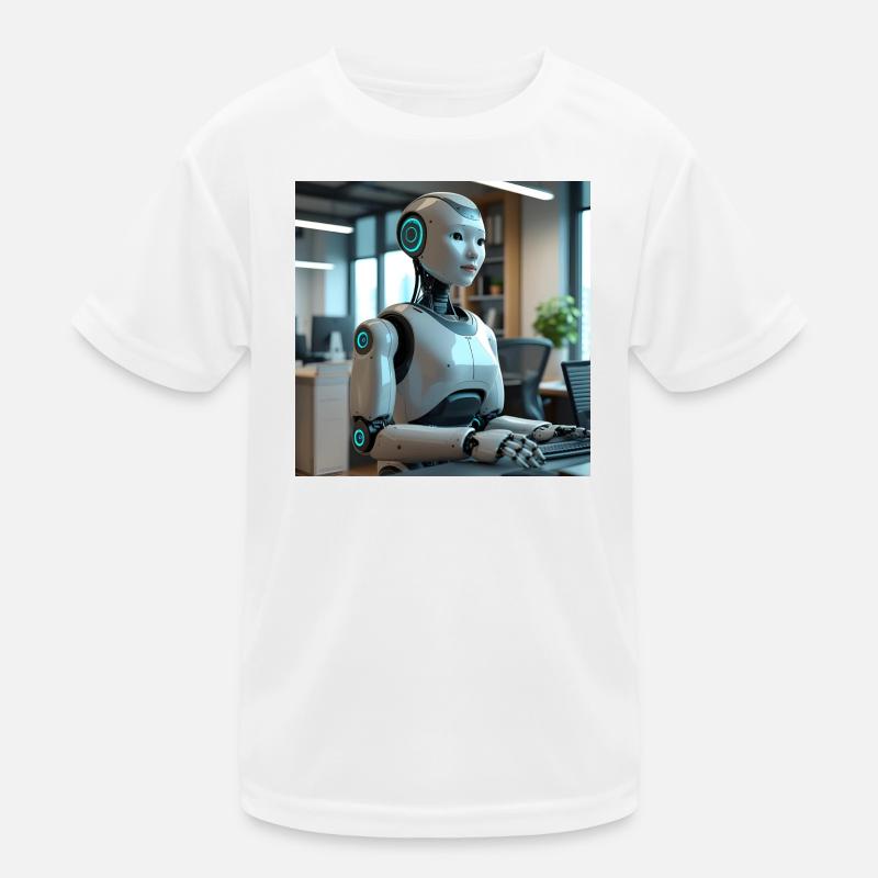 Humanoid robot in blue office - Kids Functional T-Shirt - white
