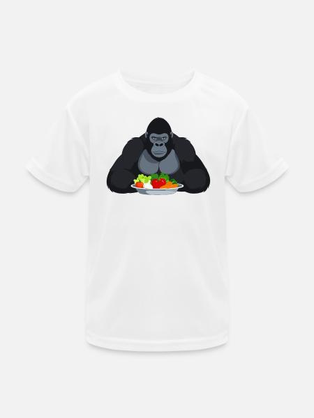 Cool Gorilla with Vegetable Plate Monkey Motif - Kids Functional T-Shirt - white - Front
