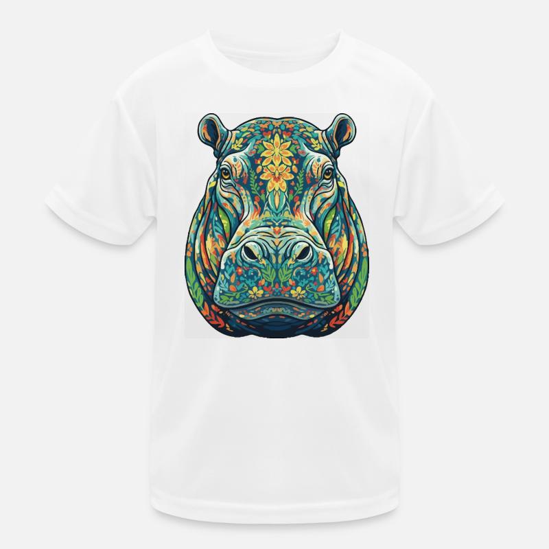Buntes Nilpferd mit Blumen Kinder Funktions-T-Shirt