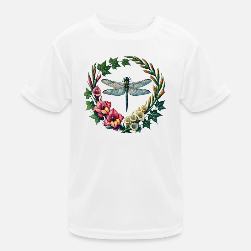 Libellen-Blumenkranz Kinder Funktions-T-Shirt