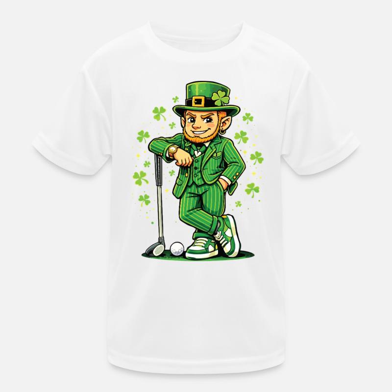 Leprechaun Playing Golf St Pats Kids Functional T-Shirt