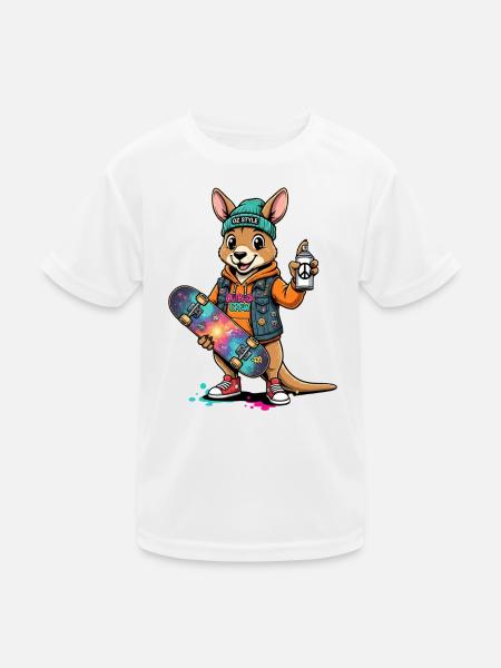 Känguru Sk8 Crew Oz Style - Kinder Funktions-T-Shirt - Weiß - Vorne