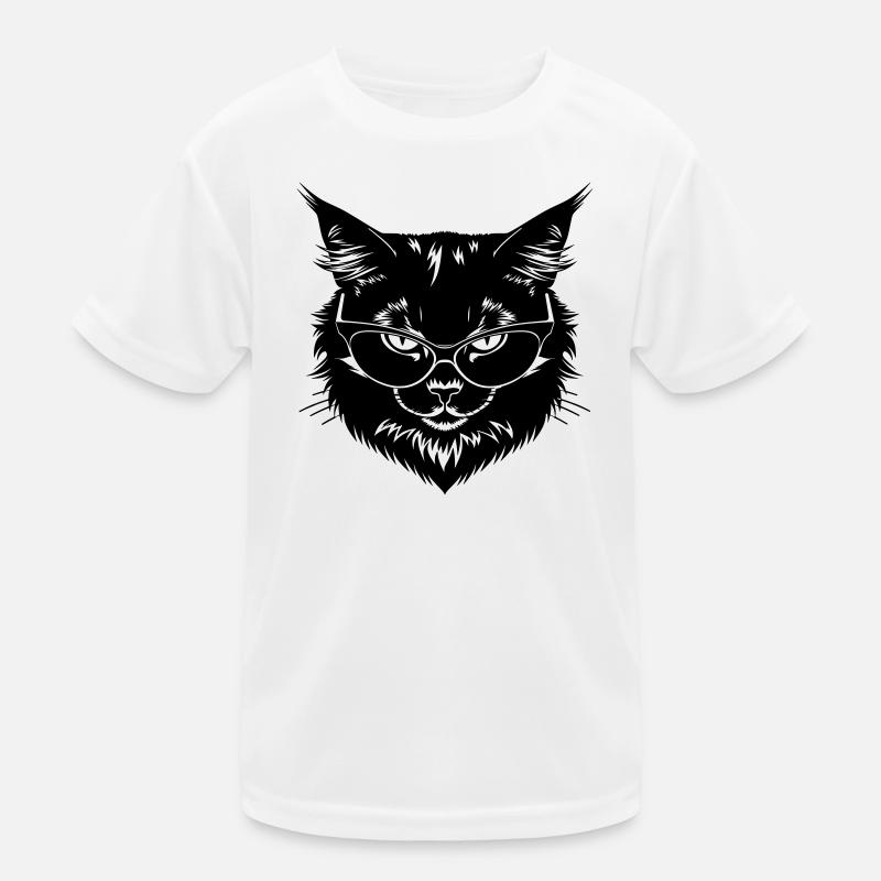 Schwarze Katze mit Brille Kinder Funktions-T-Shirt