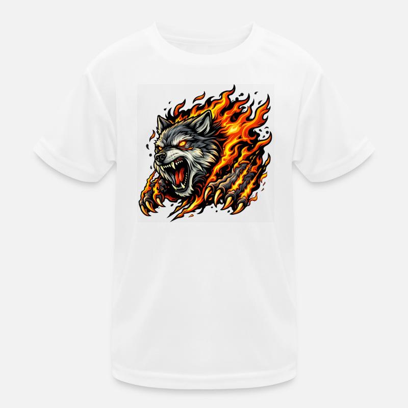 Wolf In Flame Eruption Kids Functional T-Shirt