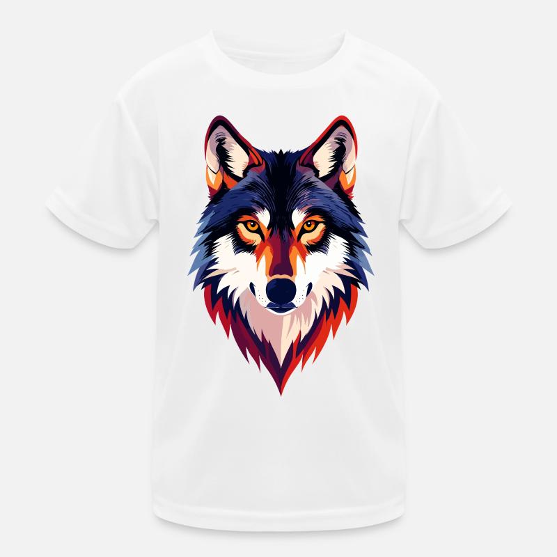 Farbiger Wolfkopf Wolfsblick Wolf Kopf Motiv Kinder Funktions-T-Shirt