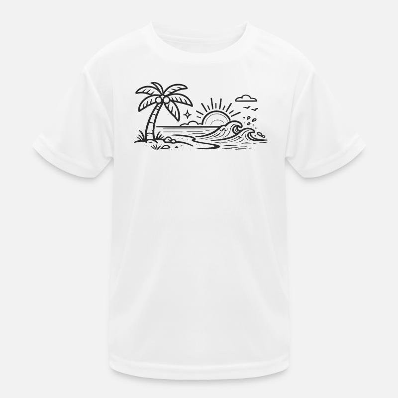 Tropical Palm Wave Line Art Kids Functional T-Shirt
