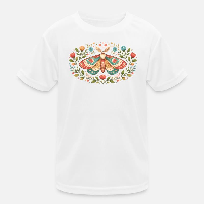 Spring moth with floral ornament Kids Functional T-Shirt