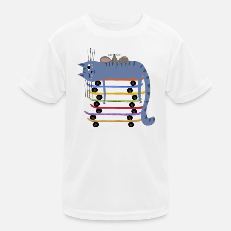 Blaue Katze auf Skateboards Kinder Funktions-T-Shirt