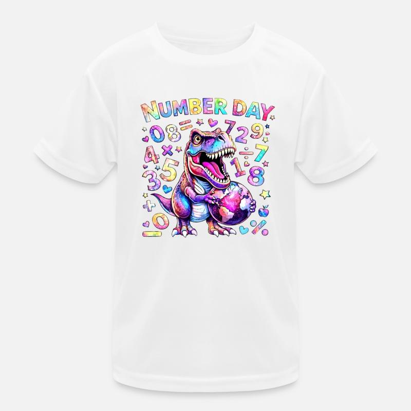 Dino Number Day Rainbow Kids Functional T-Shirt