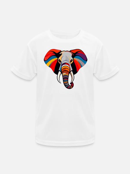 Bunter Elefantenkopf Kunst Pop Art Elefant Motiv - Kinder Funktions-T-Shirt - Weiß - Vorne