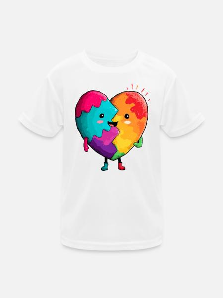 Regenbogenherz Umarmung - Kinder Funktions-T-Shirt - Weiß - Vorne