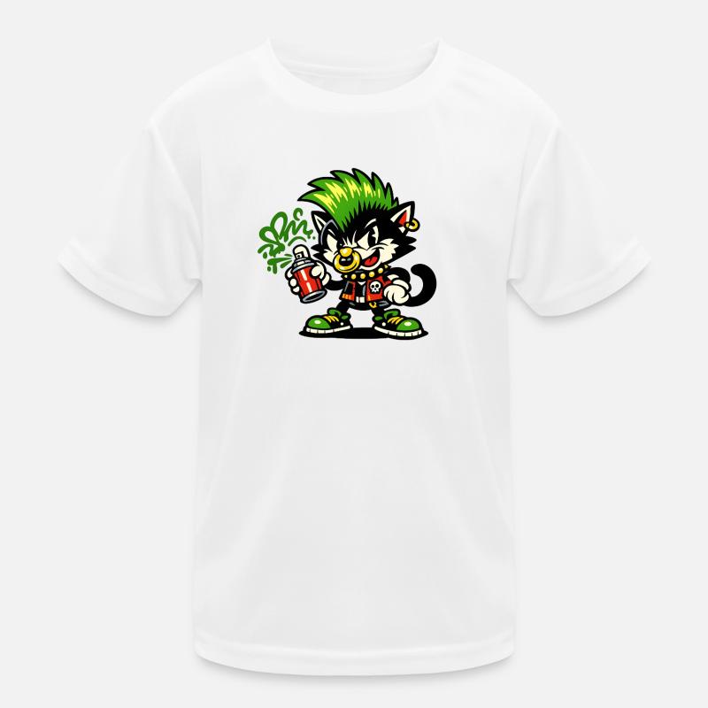 Punk Cat Graffiti Sprayer Kids Functional T-Shirt