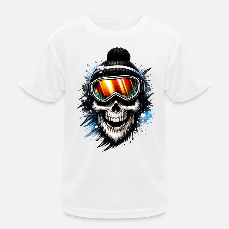 Skull Snowboarder mit Snowboardbrille Kinder Funktions-T-Shirt