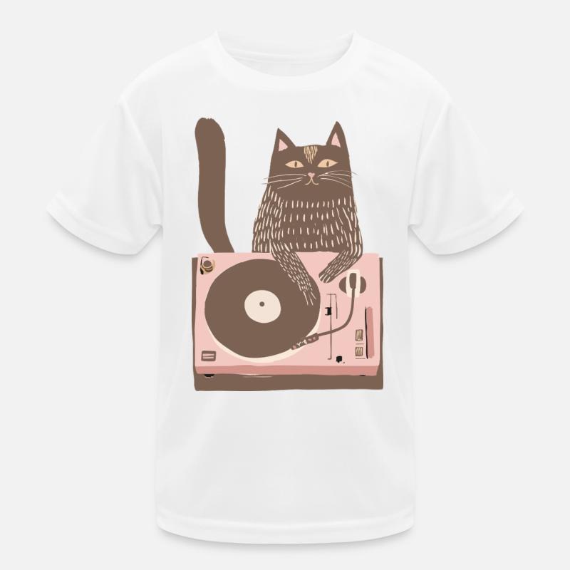 DJ chat sur une platine rose T-shirt sport Enfant