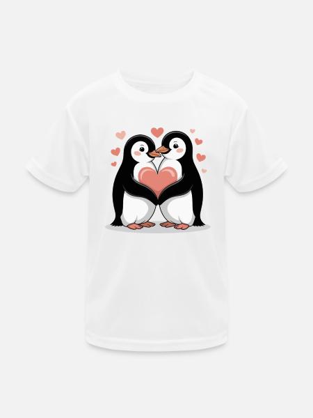 Pinguin Paar Valentinstag - Kinder Funktions-T-Shirt - Weiß