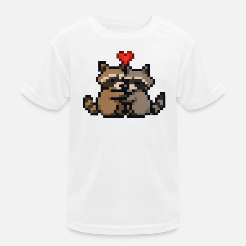 Pixelherz Waschbären Retro Pixelkunst Kinder Funktions-T-Shirt