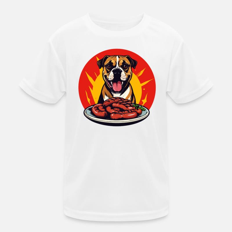 Hund mit Wurstplatte fun Grillen Würstchen Motiv Kinder Funktions-T-Shirt