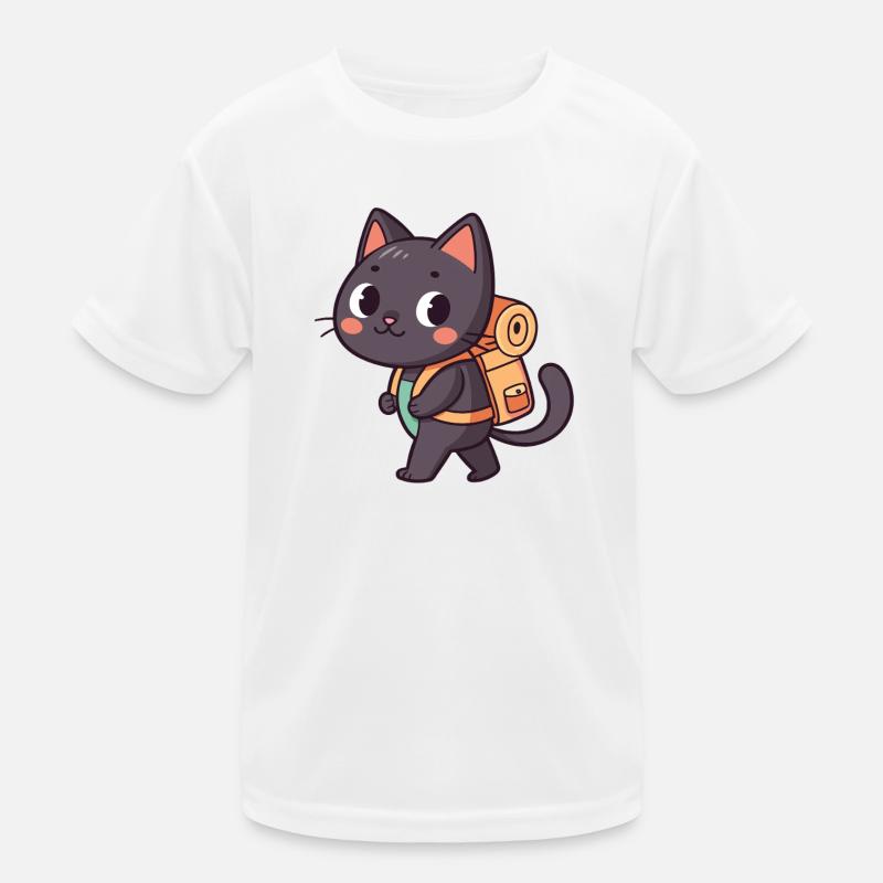 Explorer Cat with Orange Backpack - Kids Functional T-Shirt - white