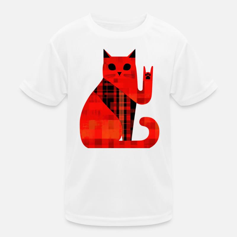 Red Cat Plaid Pattern Modern Kids Functional T-Shirt