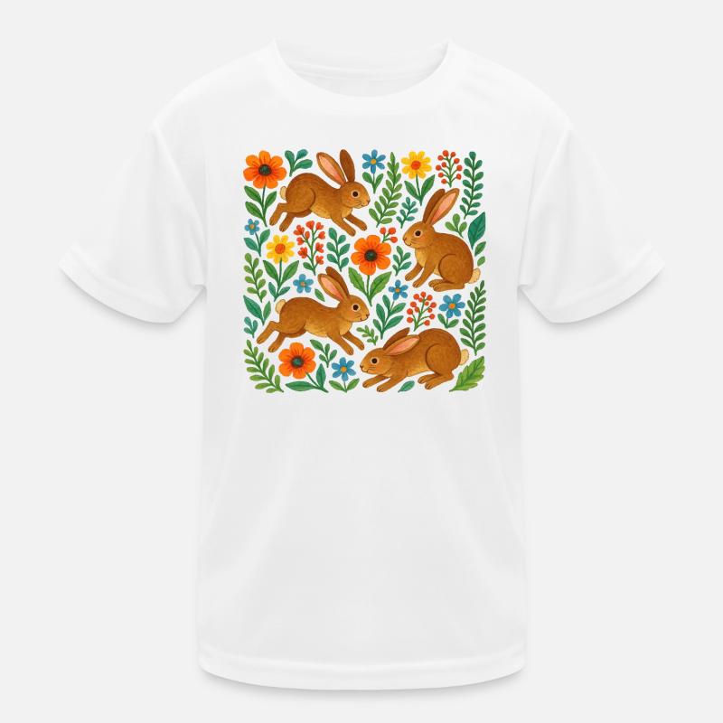 Lapins des prairies printanières en fleurs T-shirt sport Enfant