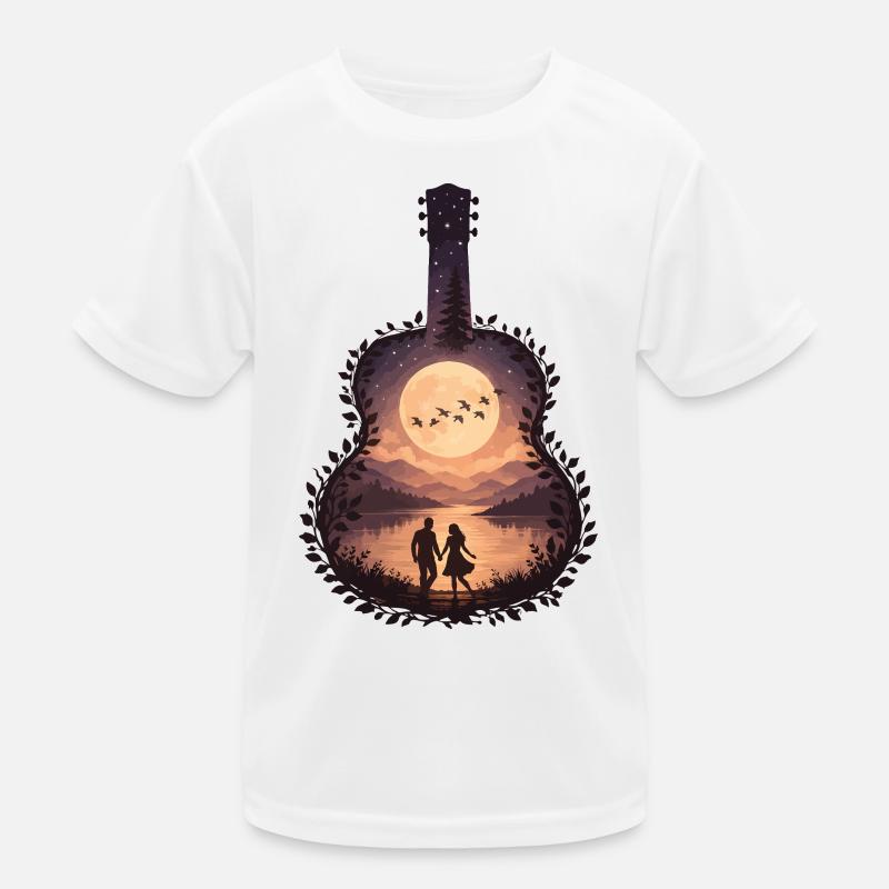 Moonlit Lovers in Guitar Frame Kids Functional T-Shirt