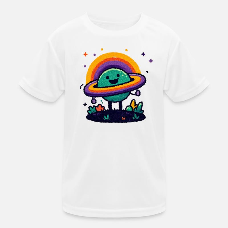 Bunter Planet mit Ring Kinder Funktions-T-Shirt