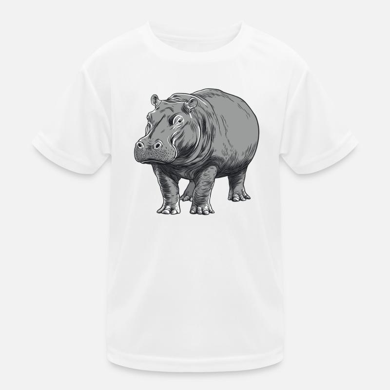 Graue Hippo Linienkunst Kinder Funktions-T-Shirt