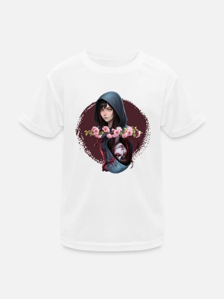 Hooded Noir Flower Rose - Kids Functional T-Shirt - white