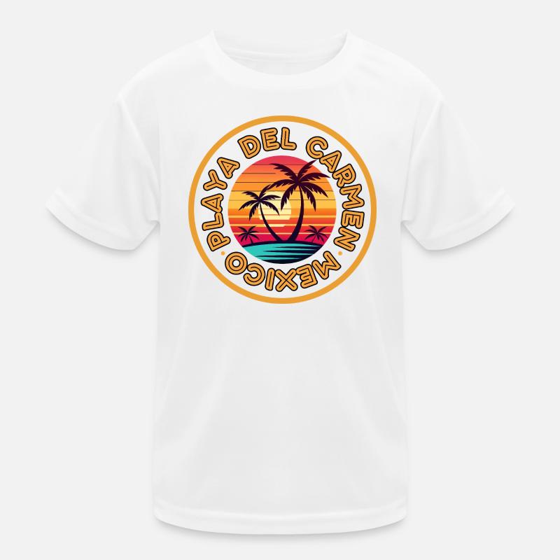 Sunset Palm Circle: Playa del Carmen Mexiko - Kinder Funktions-T-Shirt - Weiß