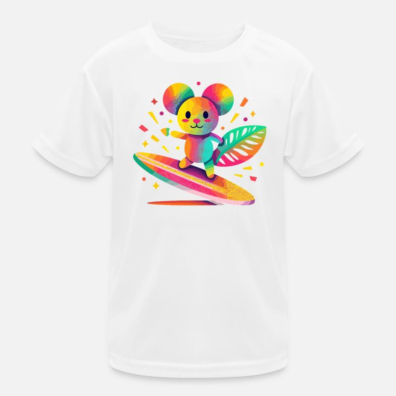 Colorful bear surfing on surfboard Kids Functional T-Shirt
