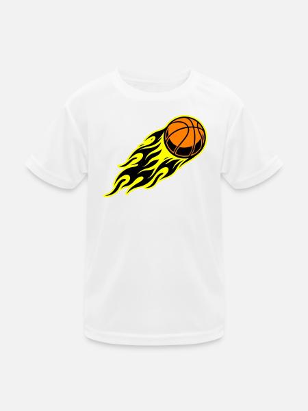 Basketball Flamme - Kinder Funktions-T-Shirt - Weiß - Vorne