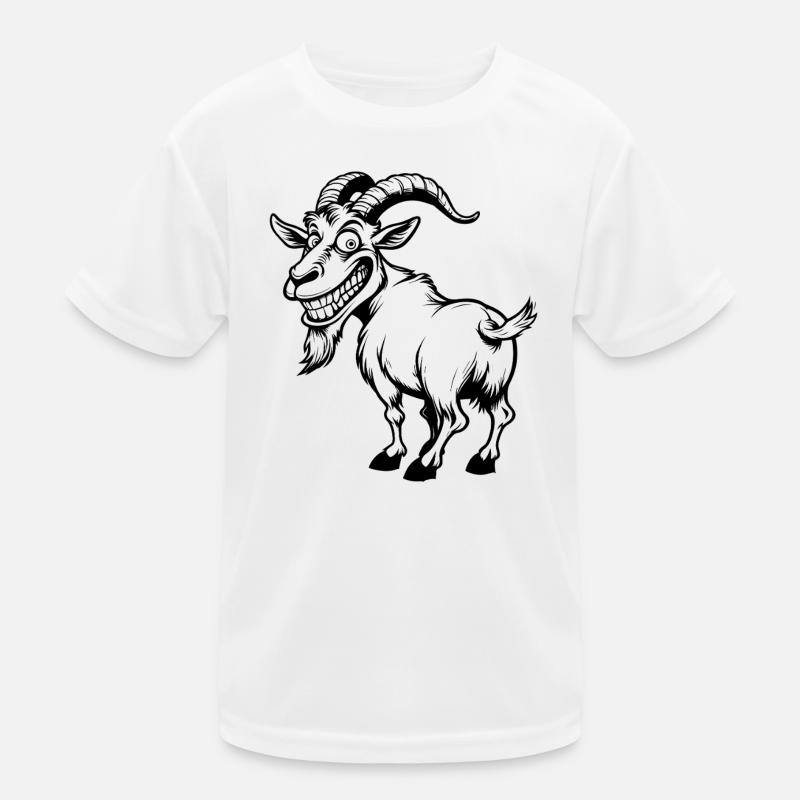 Goat mischievous black sketch - Kids Functional T-Shirt - white