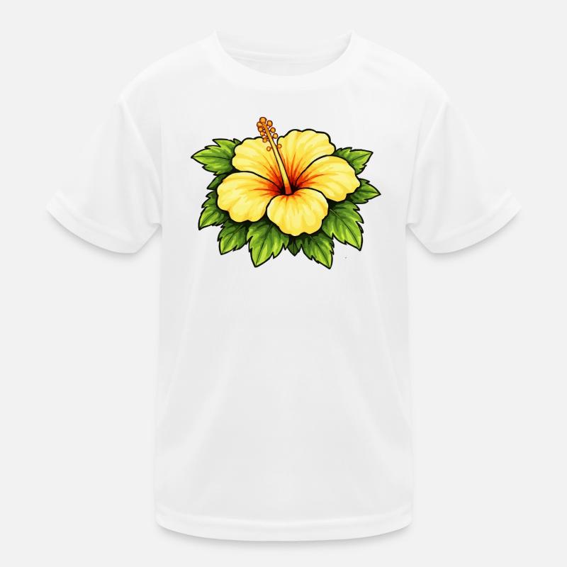 Yellow Hibiscus Tropical Print Kids Functional T-Shirt