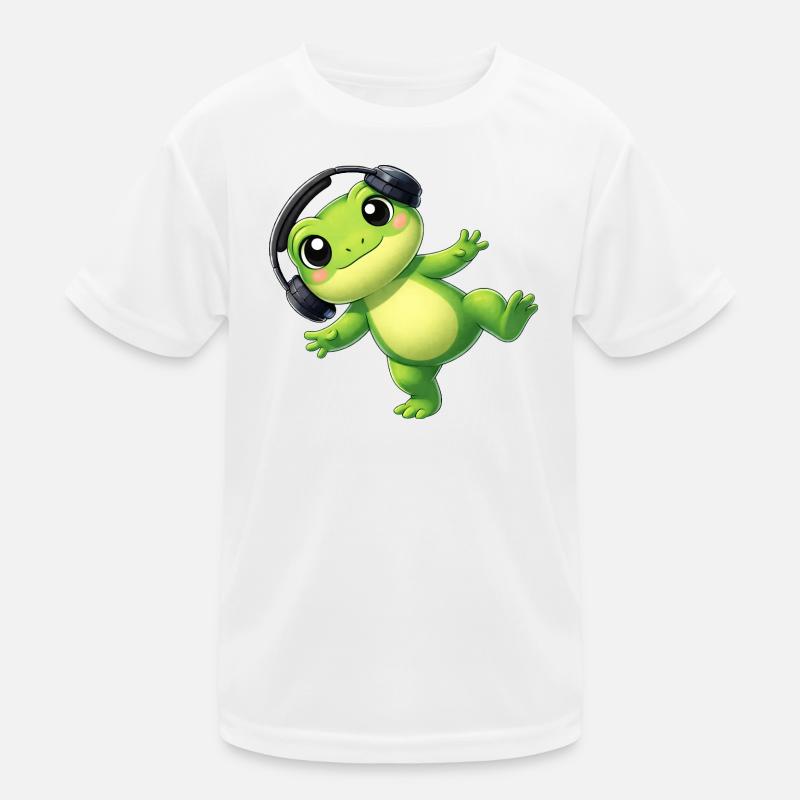 Süßer Frosch Kröte Unke mit Kopfhörern Tanzen Tech Kinder Funktions-T-Shirt