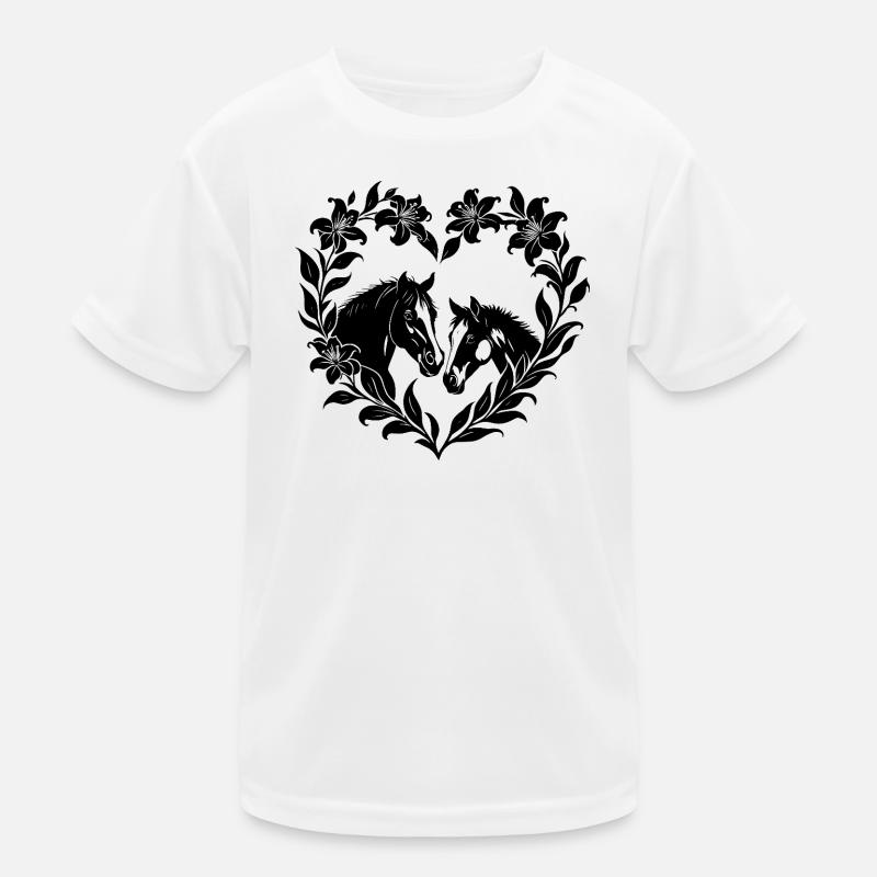 Pferde Herz Blumen Silhouette Liebe Design Art Kinder Funktions-T-Shirt