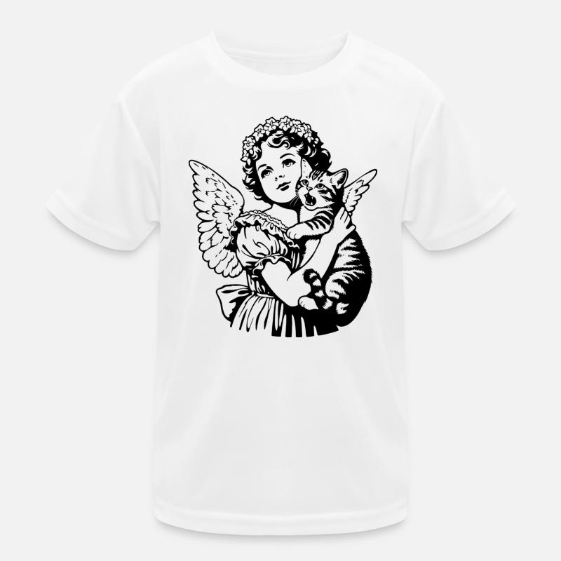 Engel mit Katze – Cherub Vintage Illustration Kinder Funktions-T-Shirt