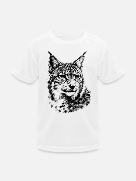 Luchs – minimalistische Grafiken einer Wildkatze - Kinder Funktions-T-Shirt - Weiß
