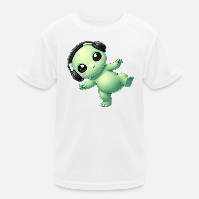 Außerirdischer Alien mit Kopfhörern Techno Tanzen Kinder Funktions-T-Shirt