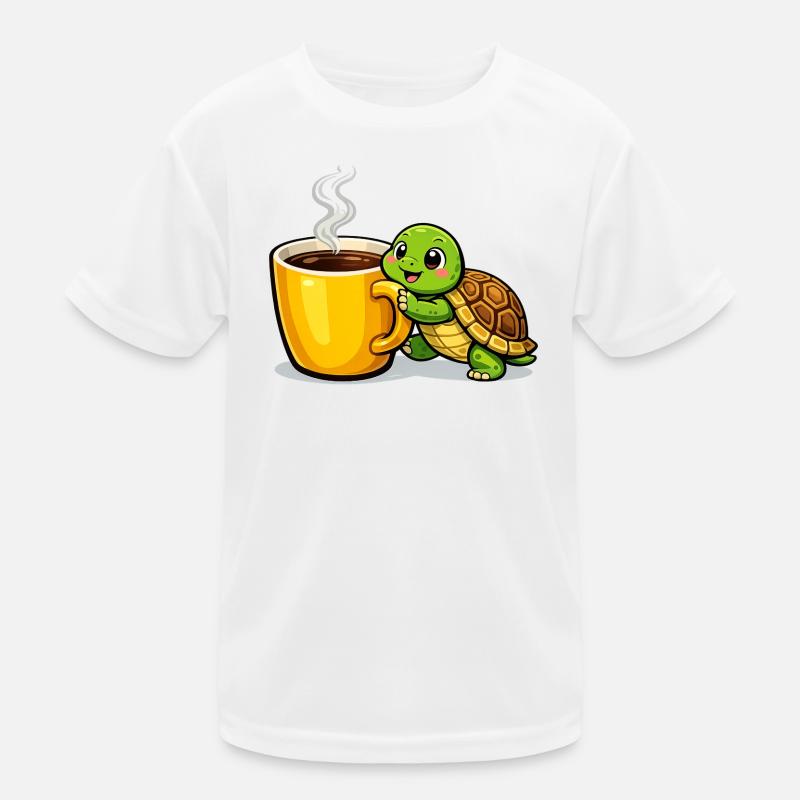 Kaffeeturtle mit dampfendem Becher Kinder Funktions-T-Shirt