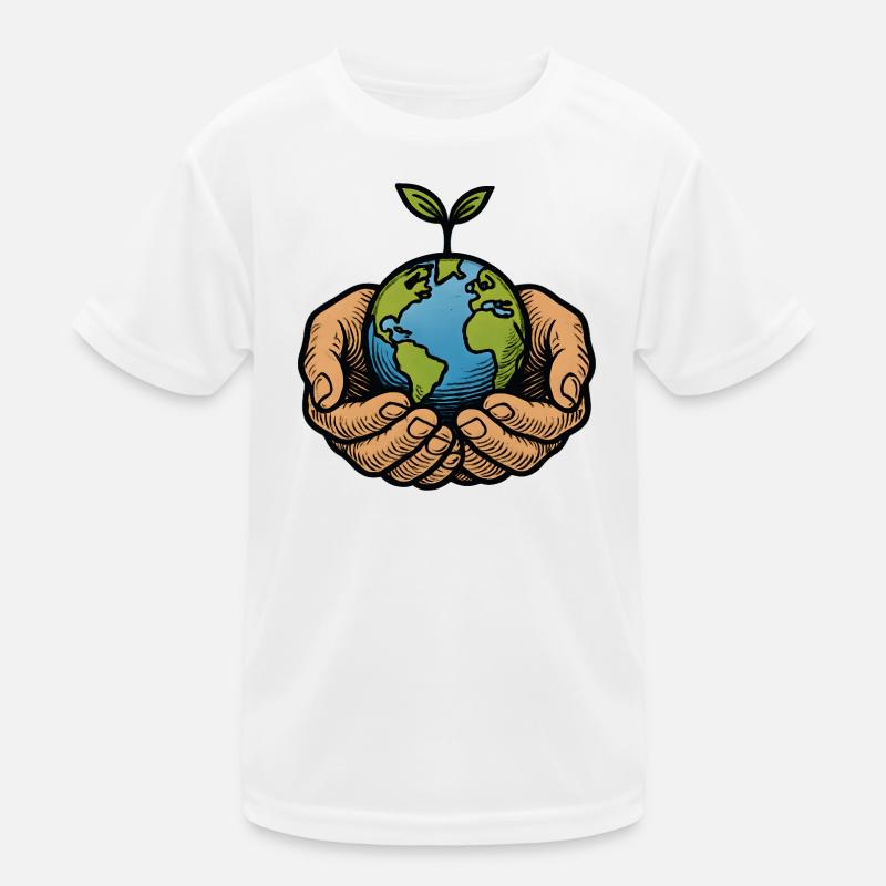 Earth in hands with seedling Kids Functional T-Shirt