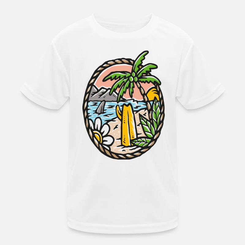 Beach Dream Palm Tree Waves Circle Frame Kids Functional T-Shirt