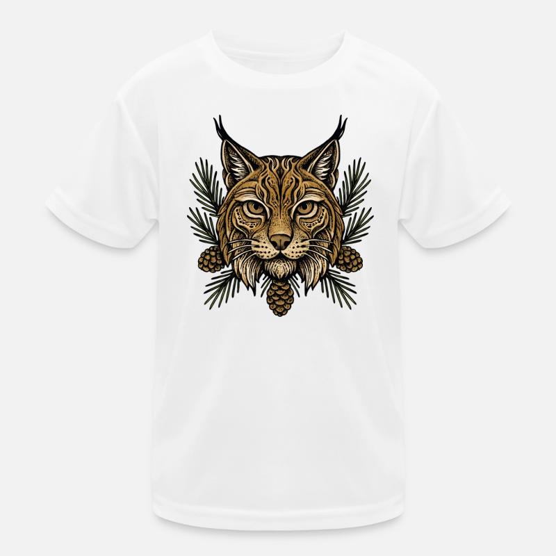 Luchs Kopf mit Tannenzweigen Kinder Funktions-T-Shirt