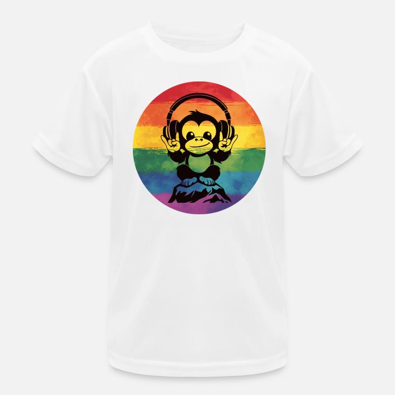 Rainbow DJ Monkey – Signe de la main rock casque T-shirt sport Enfant