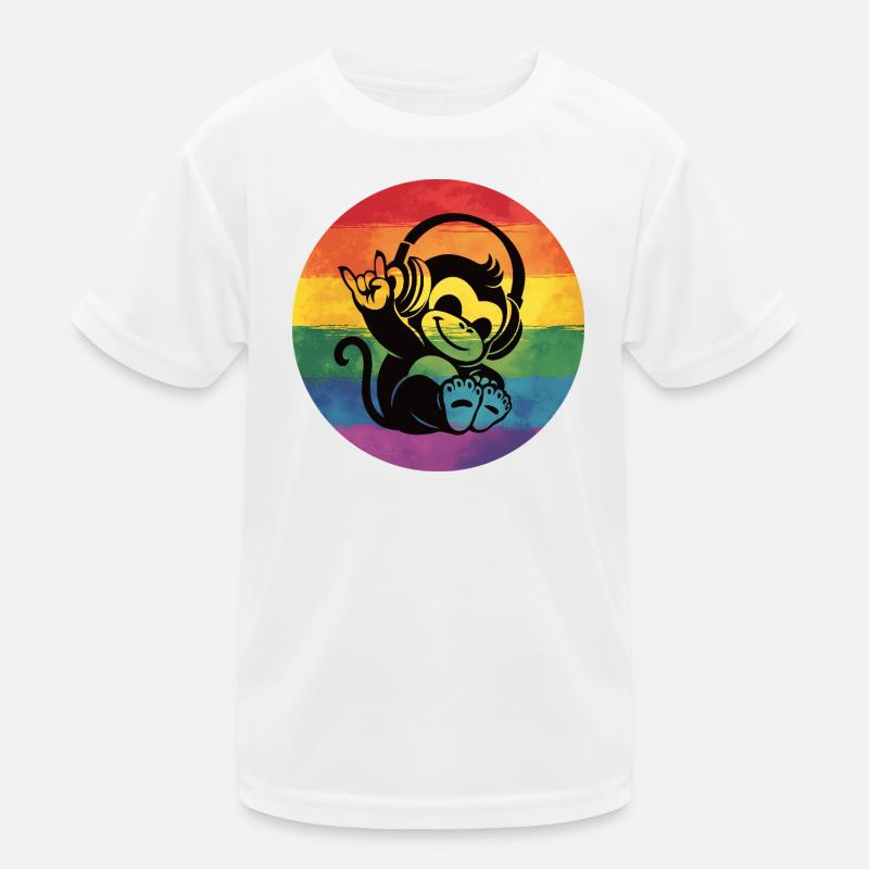 Regenbogen Affe – Kopfhörer Rockhandzeichen Kinder Funktions-T-Shirt