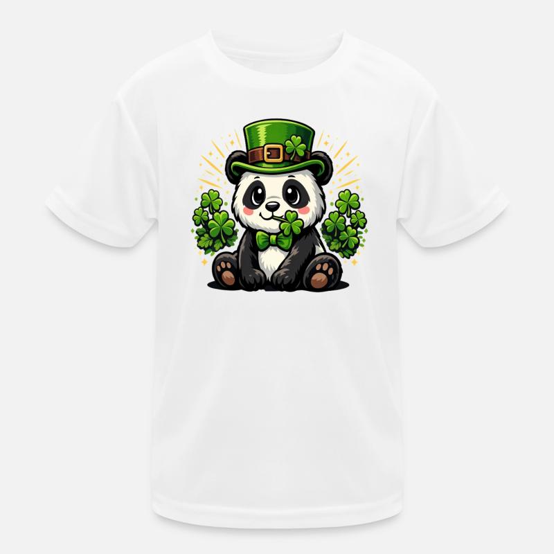  St Patricks Day Panda Bear Leprechaun Hat Kids Functional T-Shirt