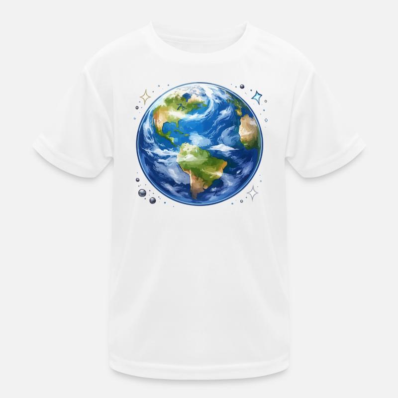 Earth in cosmic watercolor style Kids Functional T-Shirt