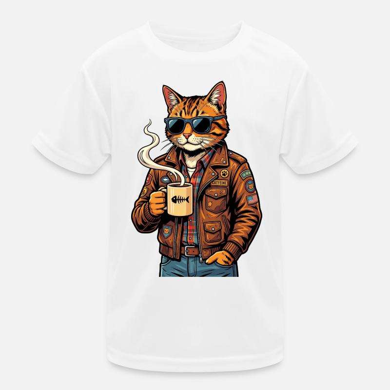 Chat motard avec du café T-shirt sport Enfant